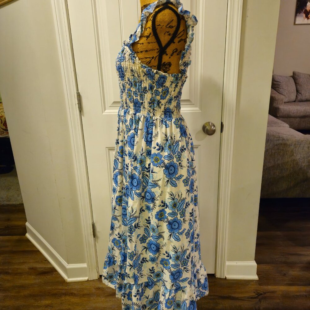 *SOLD*Haute Hippie Midi Blue Floral Dress Size 4 - Picture 10 of 13